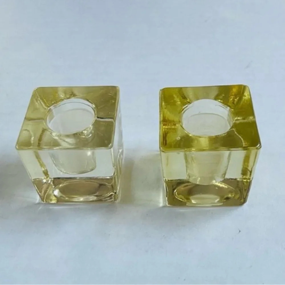 Tapered Candle Holder Glass Light Yellow Clear Set of 2 Home Decor Holiday Party